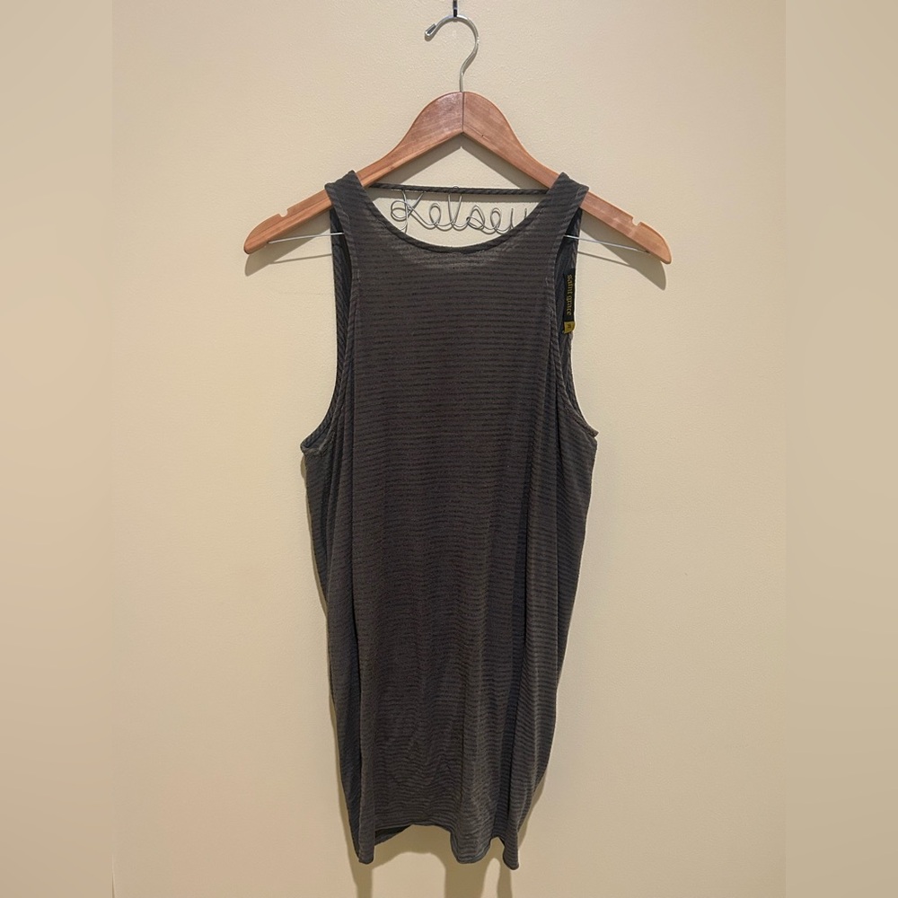 Saint Grace Brown Ribbed Tank Top with Black Stripes Open Back Size M